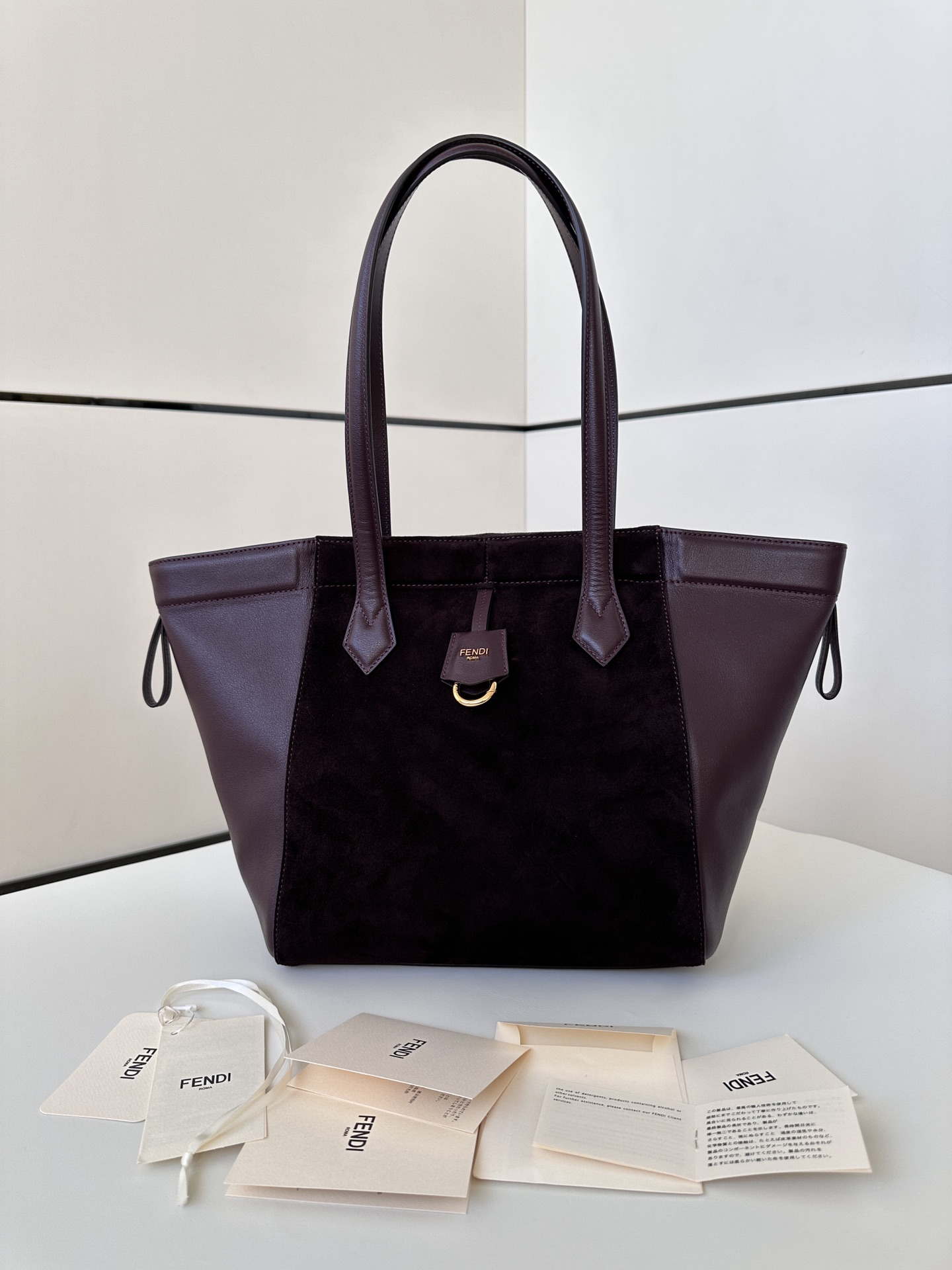 Fendi Origami Medium 8BH414 Dark purple suede and leather bag 8626A - Default Title - View 1