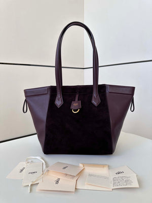 Fendi Origami Medium 8BH414 Dark purple suede and leather bag 8626A - Default Title - View 1