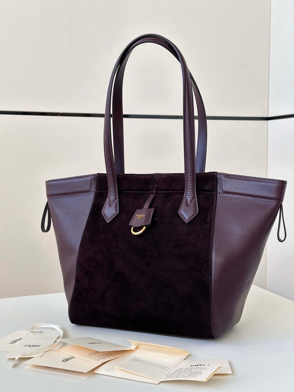 Fendi Origami Medium 8BH414 Dark purple suede and leather bag 8626A