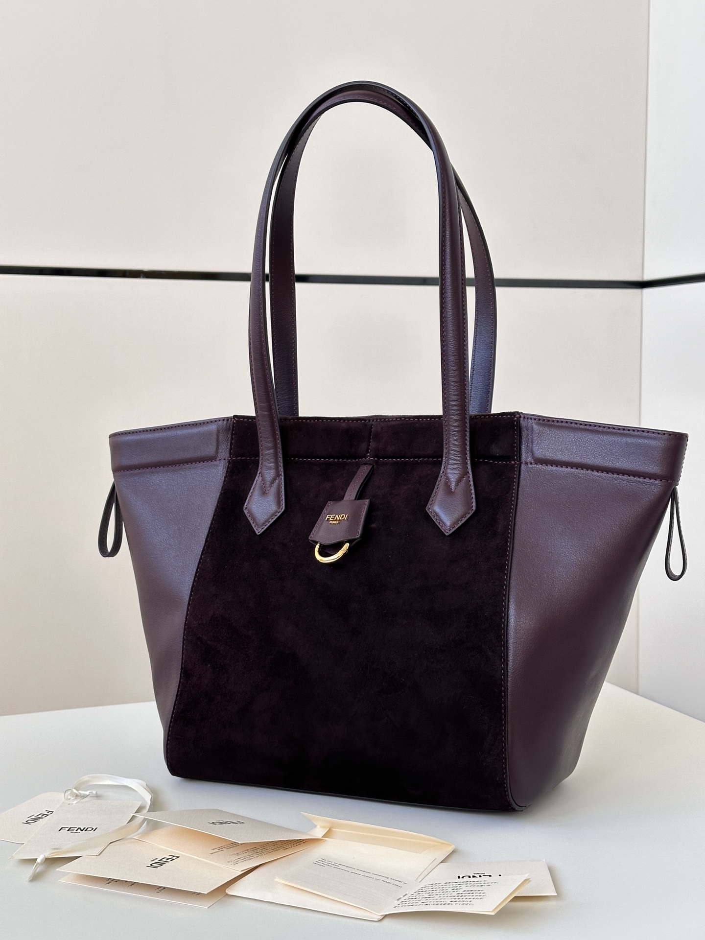 Fendi Origami Medium 8BH414 Dark purple suede and leather bag 8626A