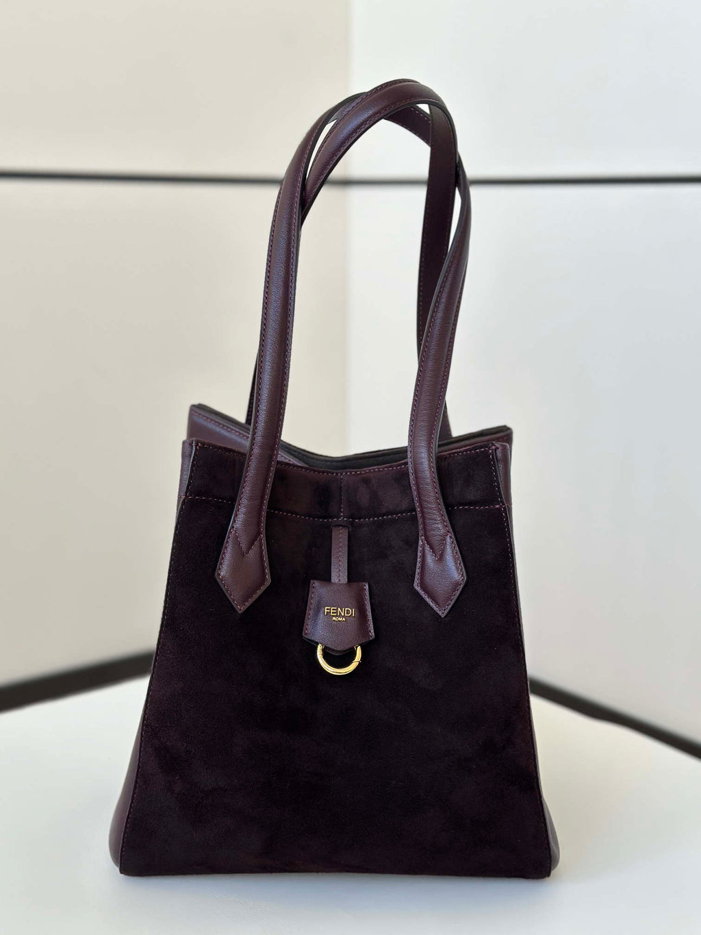 Fendi Origami Medium 8BH414 Dark purple suede and leather bag 8626A