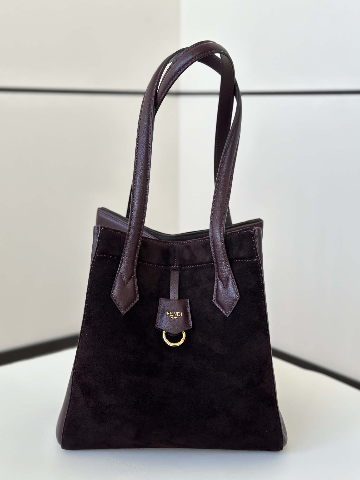Fendi Origami Medium 8BH414 Dark purple suede and leather bag 8626A