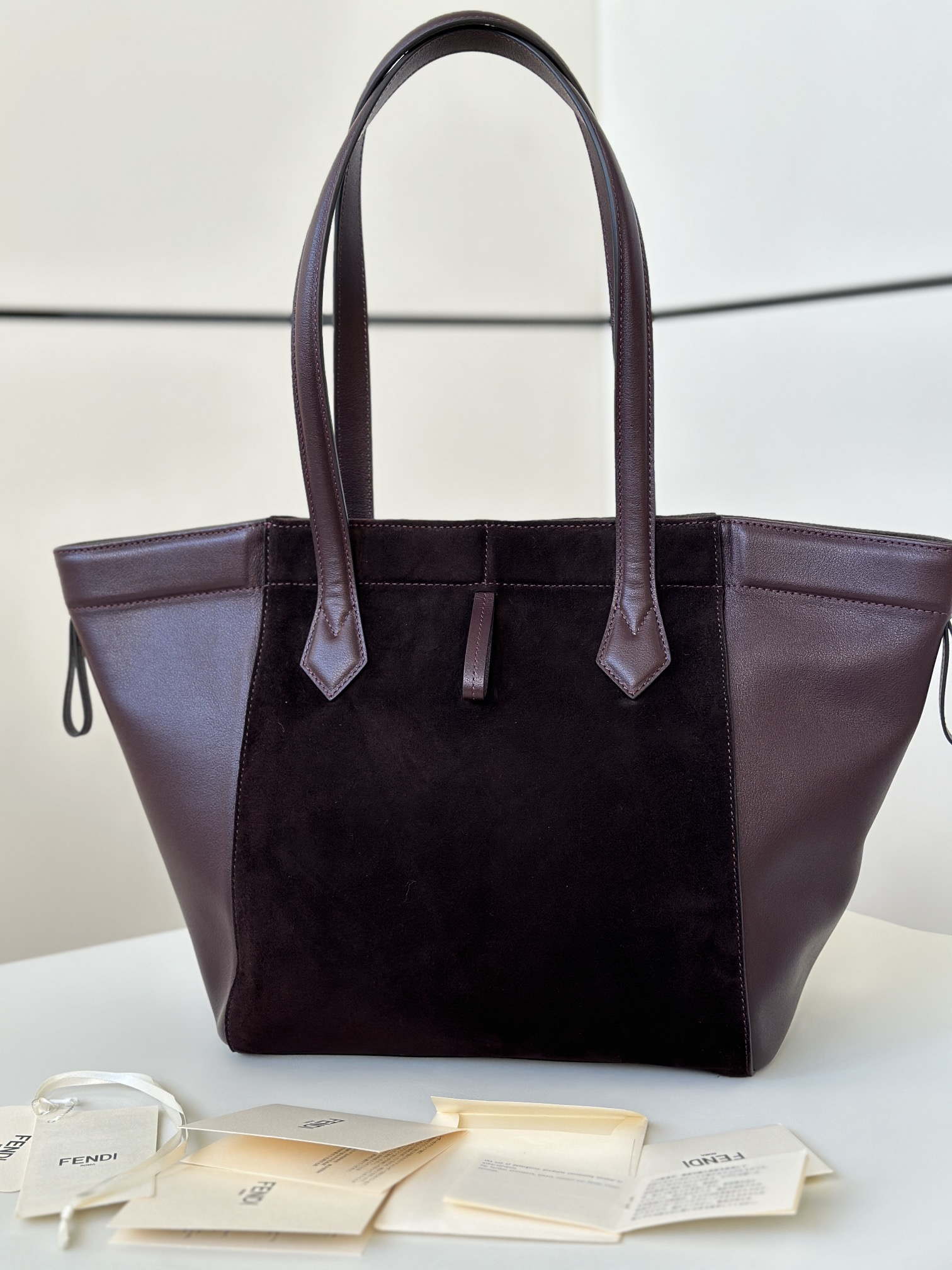 Fendi Origami Medium 8BH414 Dark purple suede and leather bag 8626A