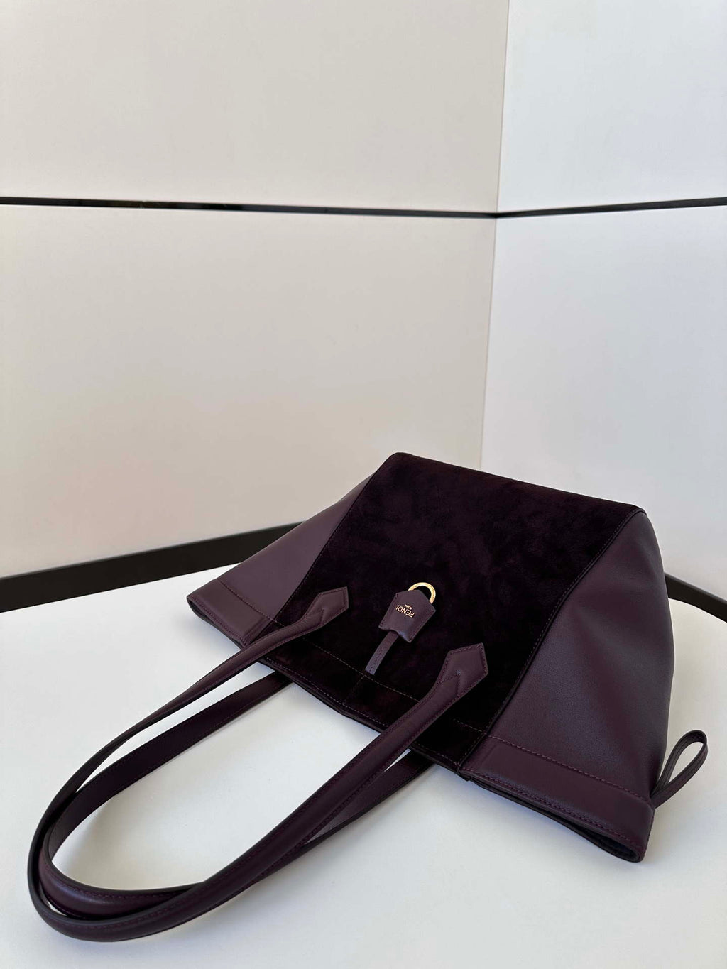 Fendi Origami Medium 8BH414 Dark purple suede and leather bag 8626A