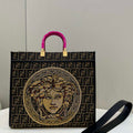 Fendi Sunshine Medium Tote Shoulder Bag 8BH386 Fendi X Versace Logo Green - Default Title - View 1