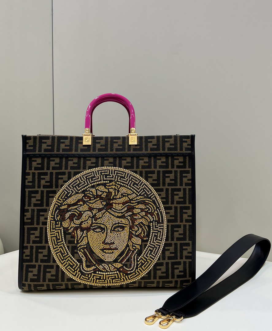 Fendi Sunshine Medium Tote Shoulder Bag 8BH386 Fendi X Versace Logo Green - Default Title - View 1