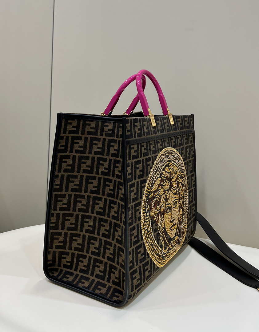 Fendi Sunshine Medium Tote Shoulder Bag 8BH386 Fendi X Versace Logo Green - Default Title - View 3