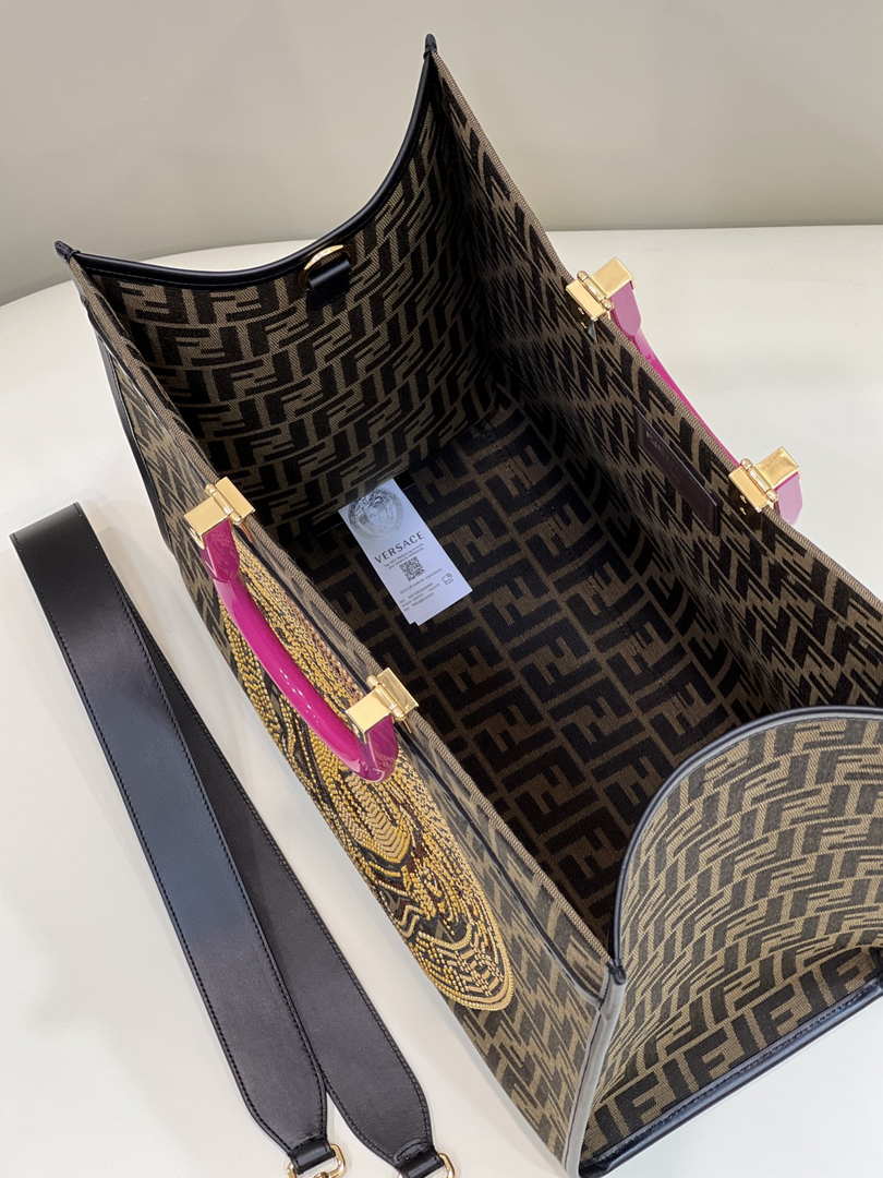 Fendi Sunshine Medium Tote Shoulder Bag 8BH386 Fendi X Versace Logo Green - Default Title - View 8