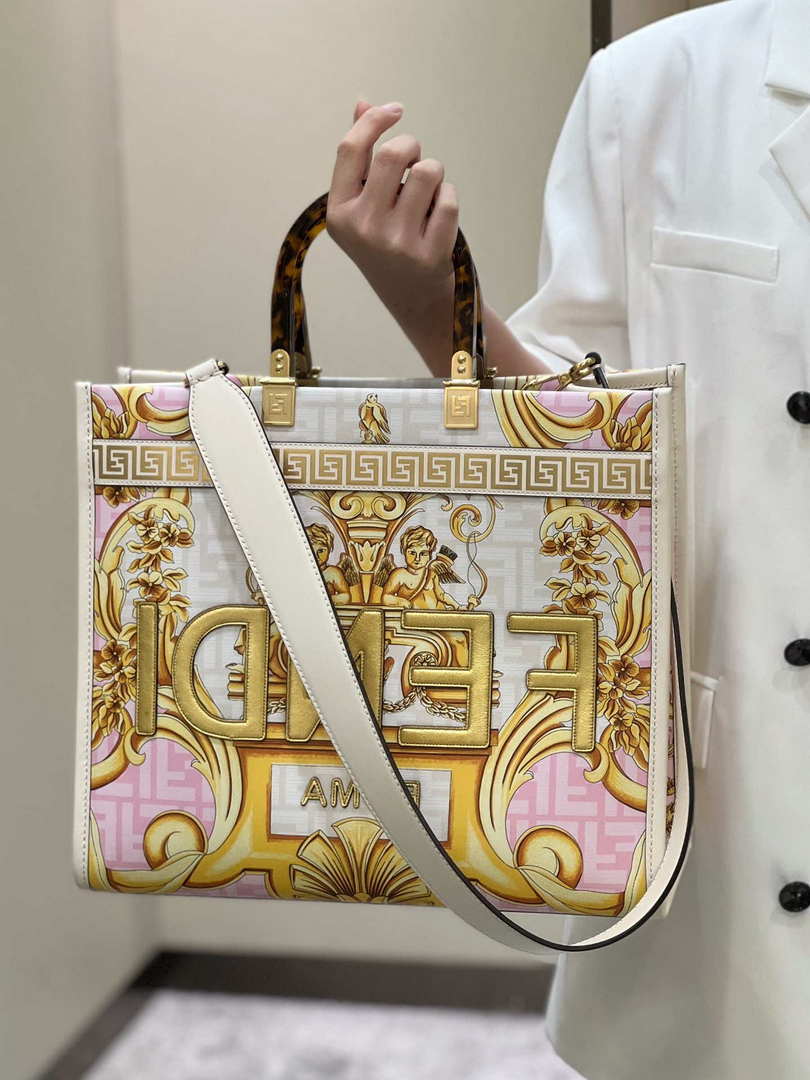 Fendi Sunshine Medium Tote Shoulder Bag 8BH386 Versace FF Logo - Default Title - View 1