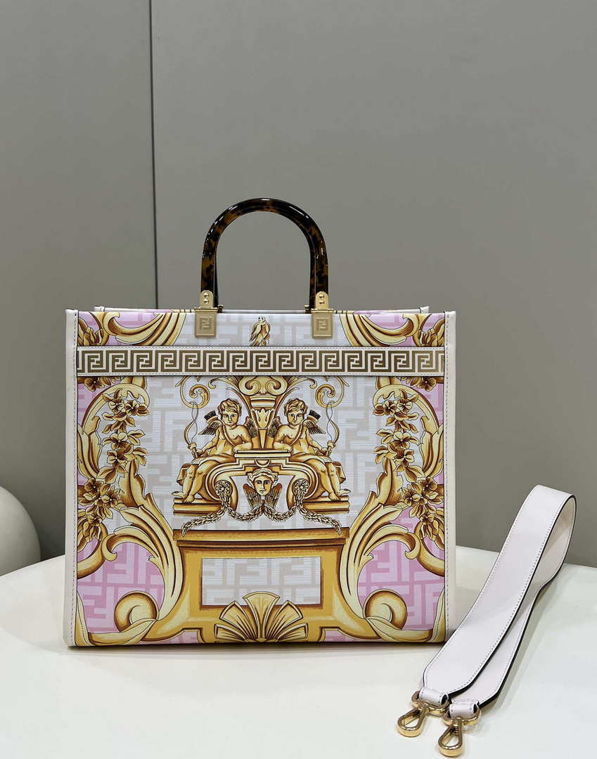 Fendi Sunshine Medium Tote Shoulder Bag 8BH386 Versace FF Logo