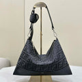 FENDI Thin Zipper Messenger Bag 7VA390 Black FF jacquard fabric bag 8631 - Default Title - View 1