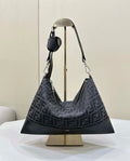 FENDI Thin Zipper Messenger Bag 7VA390 Black FF jacquard fabric bag 8631