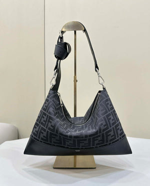 FENDI Thin Zipper Messenger Bag 7VA390 Black FF jacquard fabric bag 8631 - Default Title - View 1