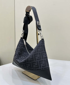 FENDI Thin Zipper Messenger Bag 7VA390 Black FF jacquard fabric bag 8631 - Default Title - View 3