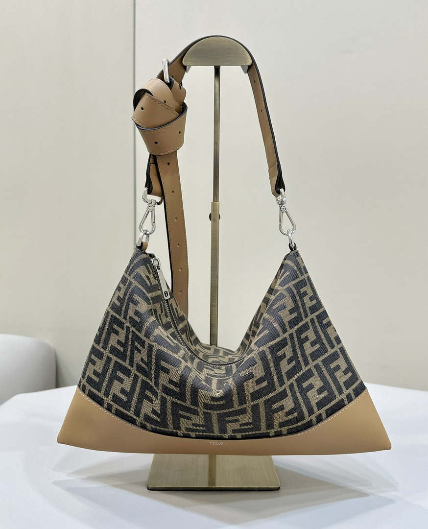 FENDI Thin Zipper Messenger Bag 7VA390 Brown FF jacquard fabric bag 8631