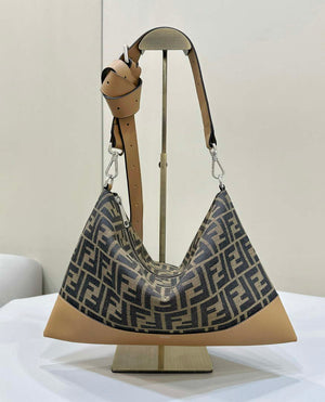 FENDI Thin Zipper Messenger Bag 7VA390 Brown FF jacquard fabric bag 8631 - Default Title - View 1