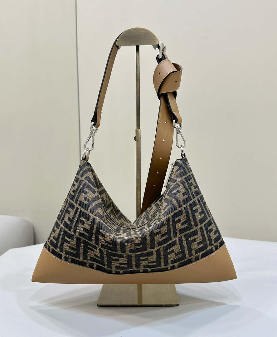 FENDI Thin Zipper Messenger Bag 7VA390 Brown FF jacquard fabric bag 8631