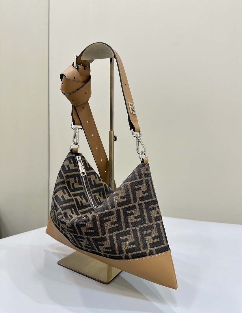 FENDI Thin Zipper Messenger Bag 7VA390 Brown FF jacquard fabric bag 8631