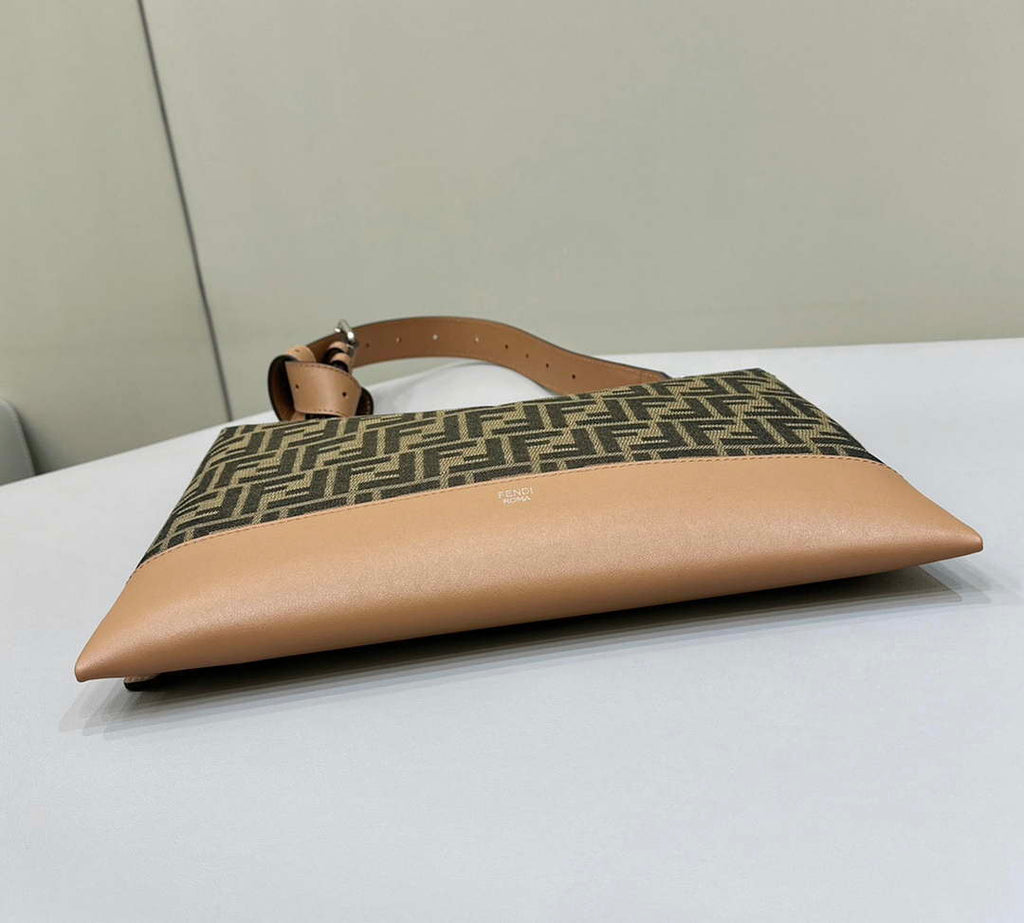 FENDI Thin Zipper Messenger Bag 7VA390 Brown FF jacquard fabric bag 8631