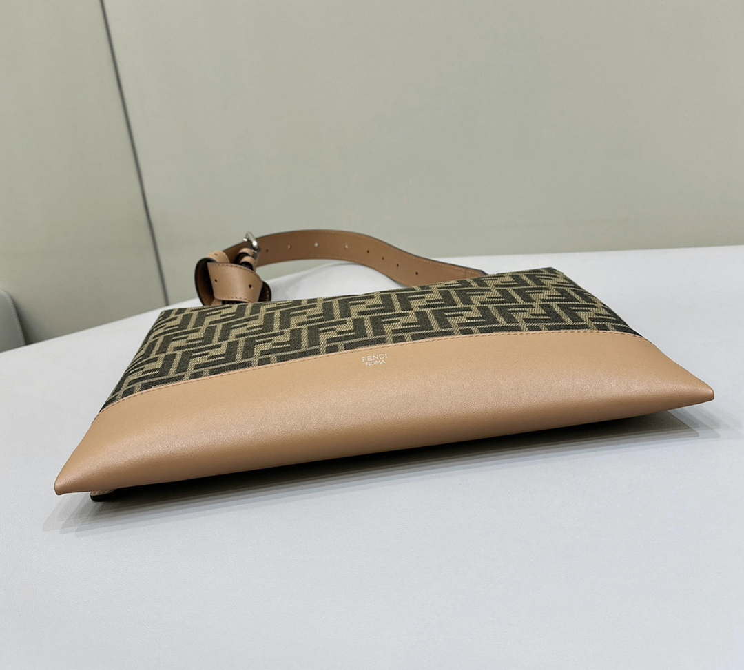FENDI Thin Zipper Messenger Bag 7VA390 Brown FF jacquard fabric bag 8631