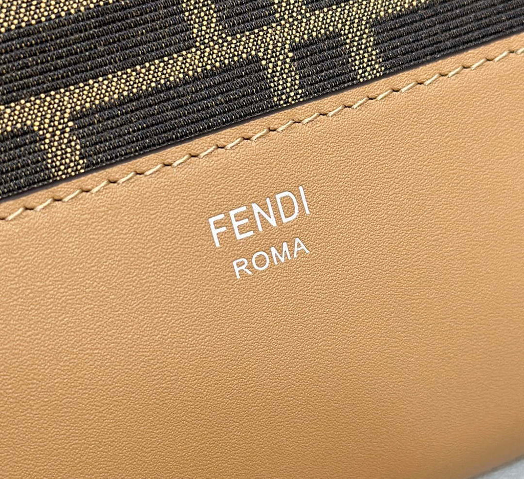 FENDI Thin Zipper Messenger Bag 7VA390 Brown FF jacquard fabric bag 8631