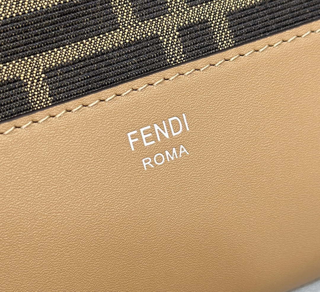 FENDI Thin Zipper Messenger Bag 7VA390 Brown FF jacquard fabric bag 8631