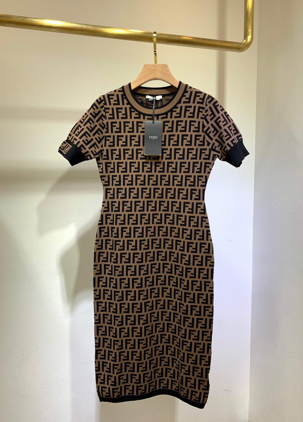 Fendi Women's Dress Designer Fendi FF motif fitted midi dress FZD753A5 Brown