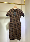Fendi Women's Dress Designer Fendi FF motif fitted midi dress FZD753A5 Brown