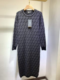 Fendi Women's Dress Designer Fendi FF motif fitted midi dress FZD753A5 Black and Grey