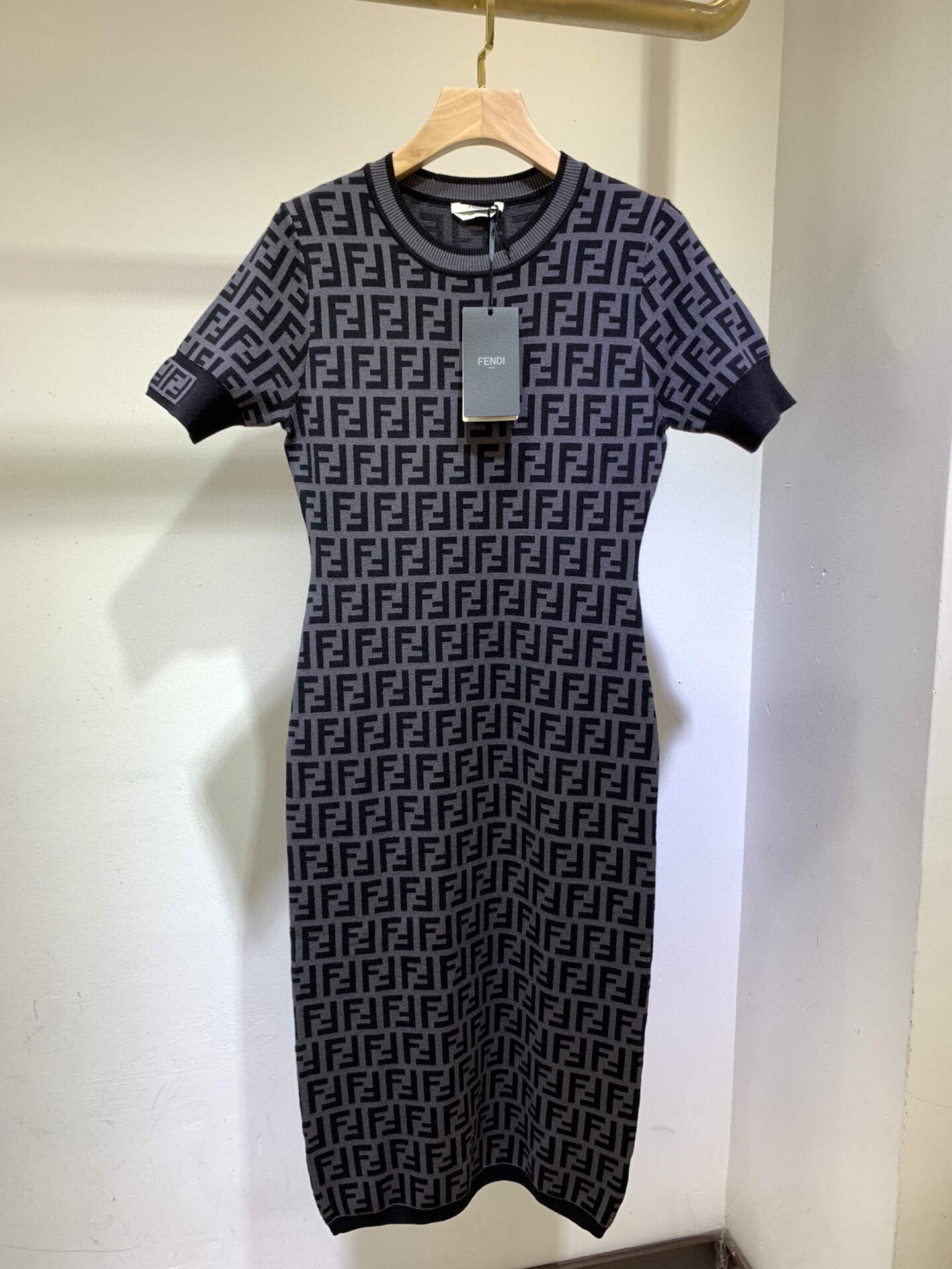 Fendi Women's Dress Designer Fendi FF motif fitted midi dress FZD753A5 Black and Grey