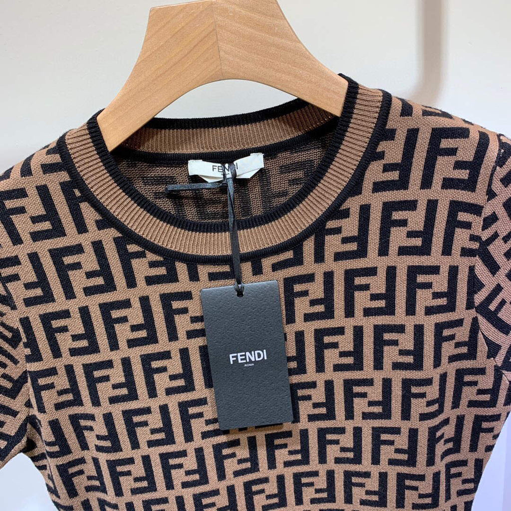 Fendi Women's Dress Designer Fendi FF motif fitted midi dress FZD753A5 Brown