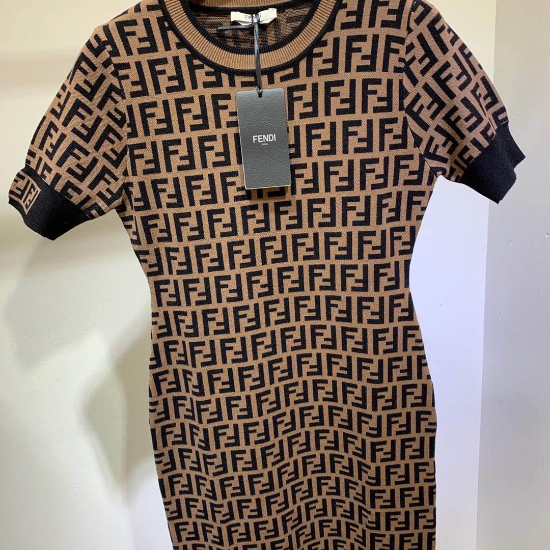 Fendi Women's Dress Designer Fendi FF motif fitted midi dress FZD753A5 Brown