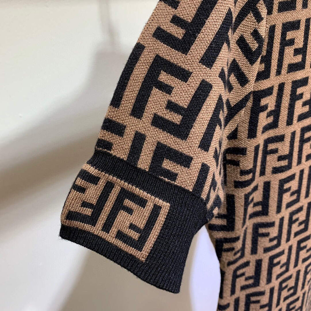Fendi Women's Dress Designer Fendi FF motif fitted midi dress FZD753A5 Brown