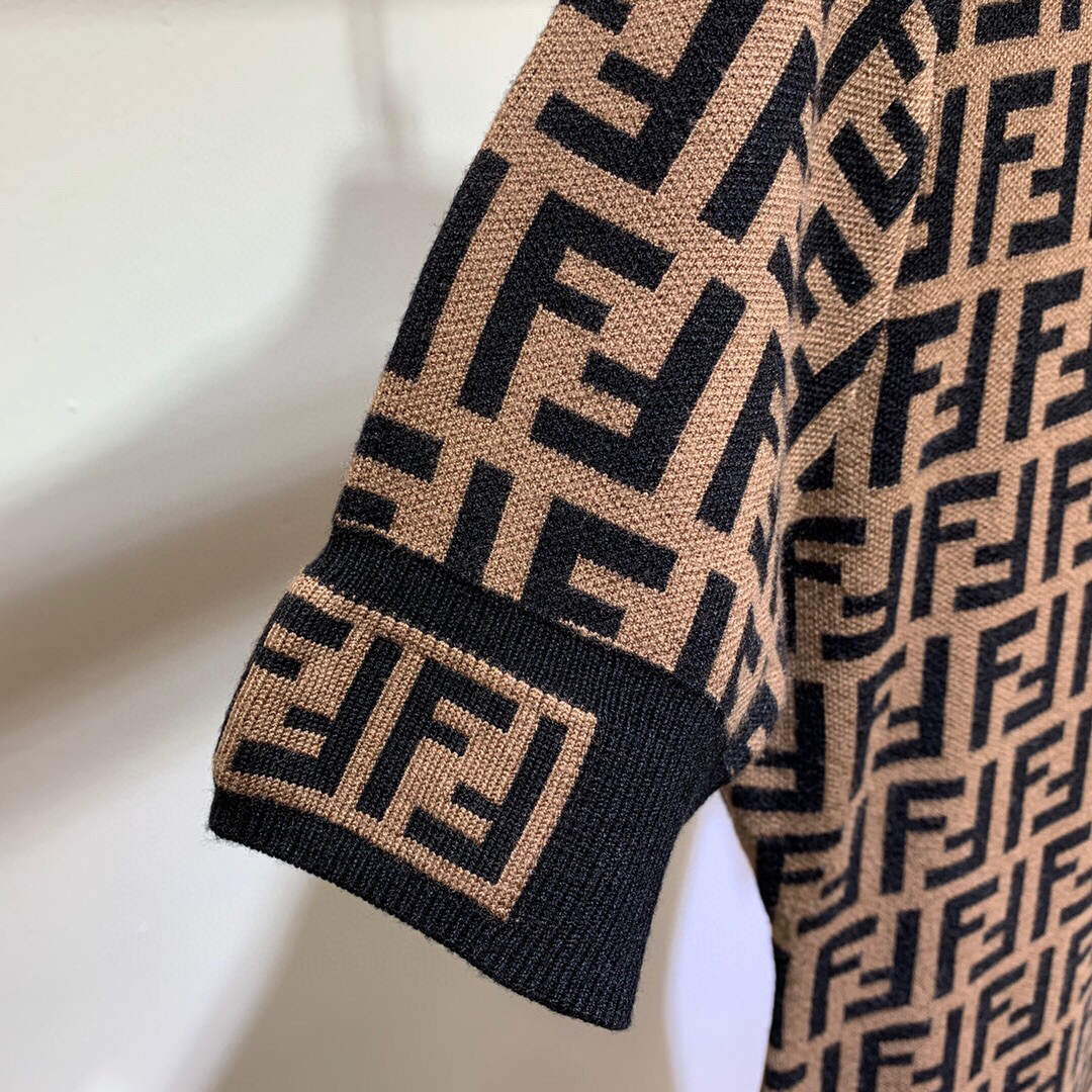 Fendi Women's Dress Designer Fendi FF motif fitted midi dress FZD753A5 Brown