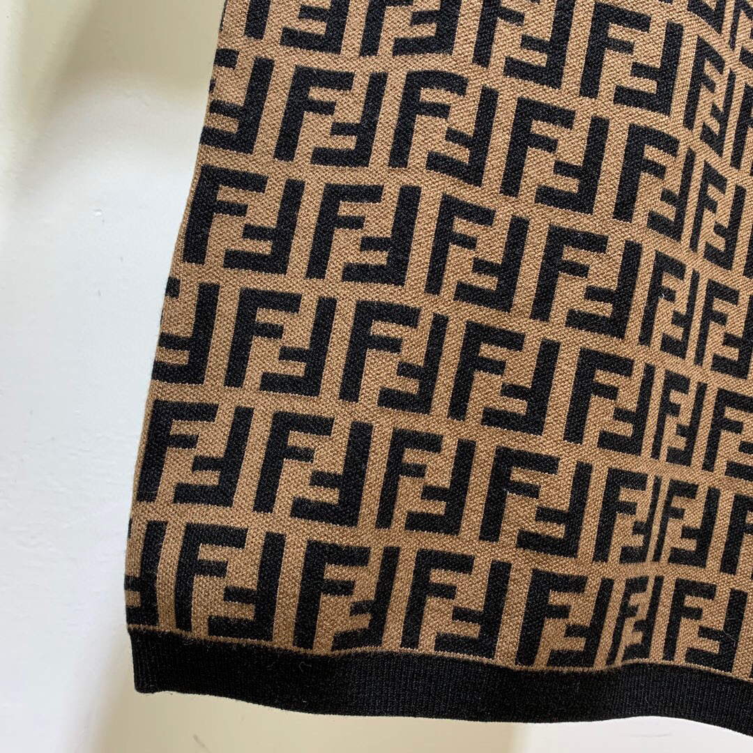 Fendi Women's Dress Designer Fendi FF motif fitted midi dress FZD753A5 Brown