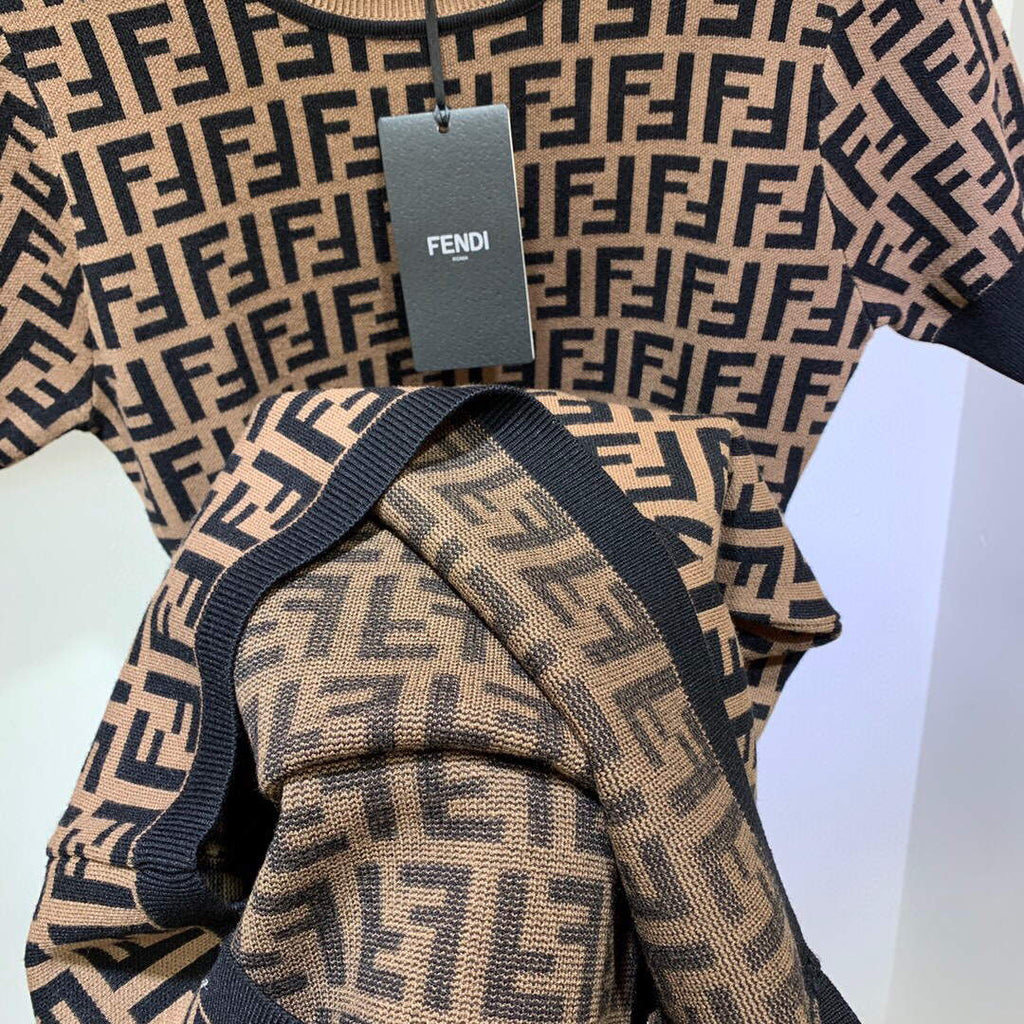 Fendi Women's Dress Designer Fendi FF motif fitted midi dress FZD753A5 Brown