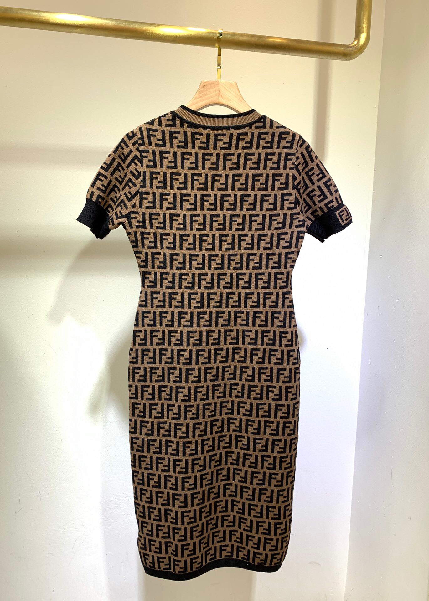 Fendi Women's Dress Designer Fendi FF motif fitted midi dress FZD753A5 Brown