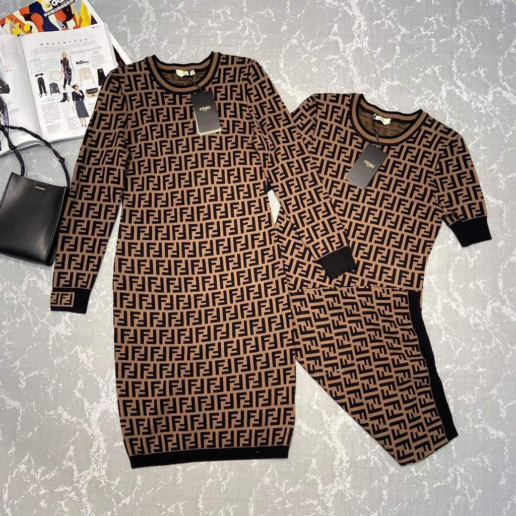 Fendi Women¡¯s FD9627A8 Brown Micro Mesh Dress - Voguebags