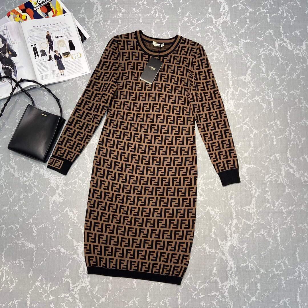 Fendi Women¡¯s FD9627A8 Brown Micro Mesh Dress - Voguebags