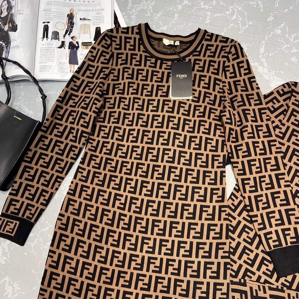 Fendi Women¡¯s FD9627A8 Brown Micro Mesh Dress - Voguebags