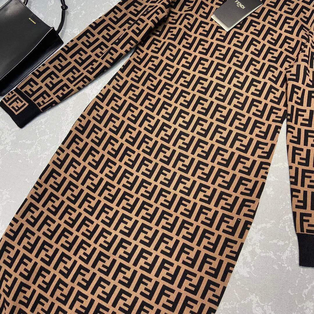 Fendi Women¡¯s FD9627A8 Brown Micro Mesh Dress - Voguebags
