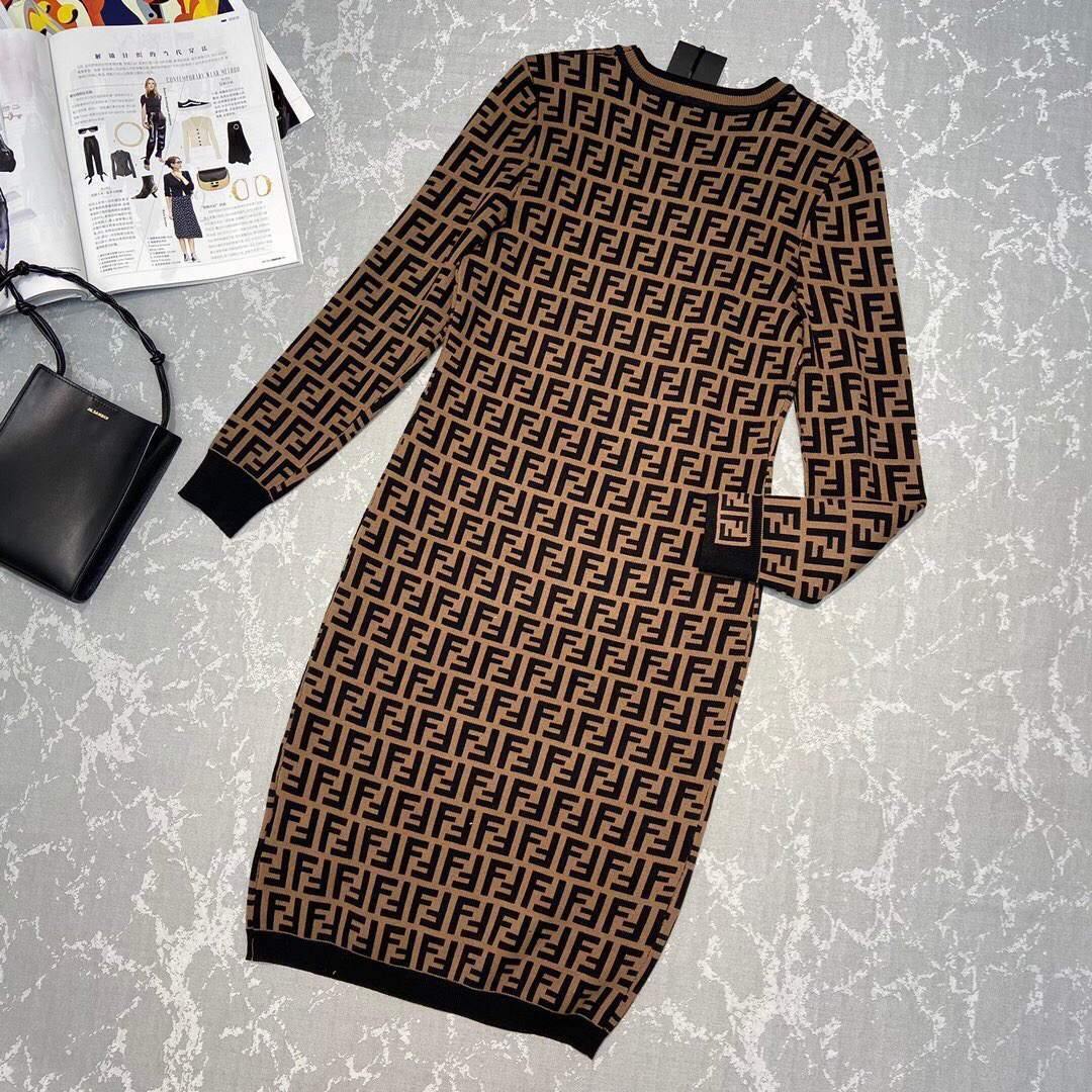 Fendi Women¡¯s FD9627A8 Brown Micro Mesh Dress - Voguebags