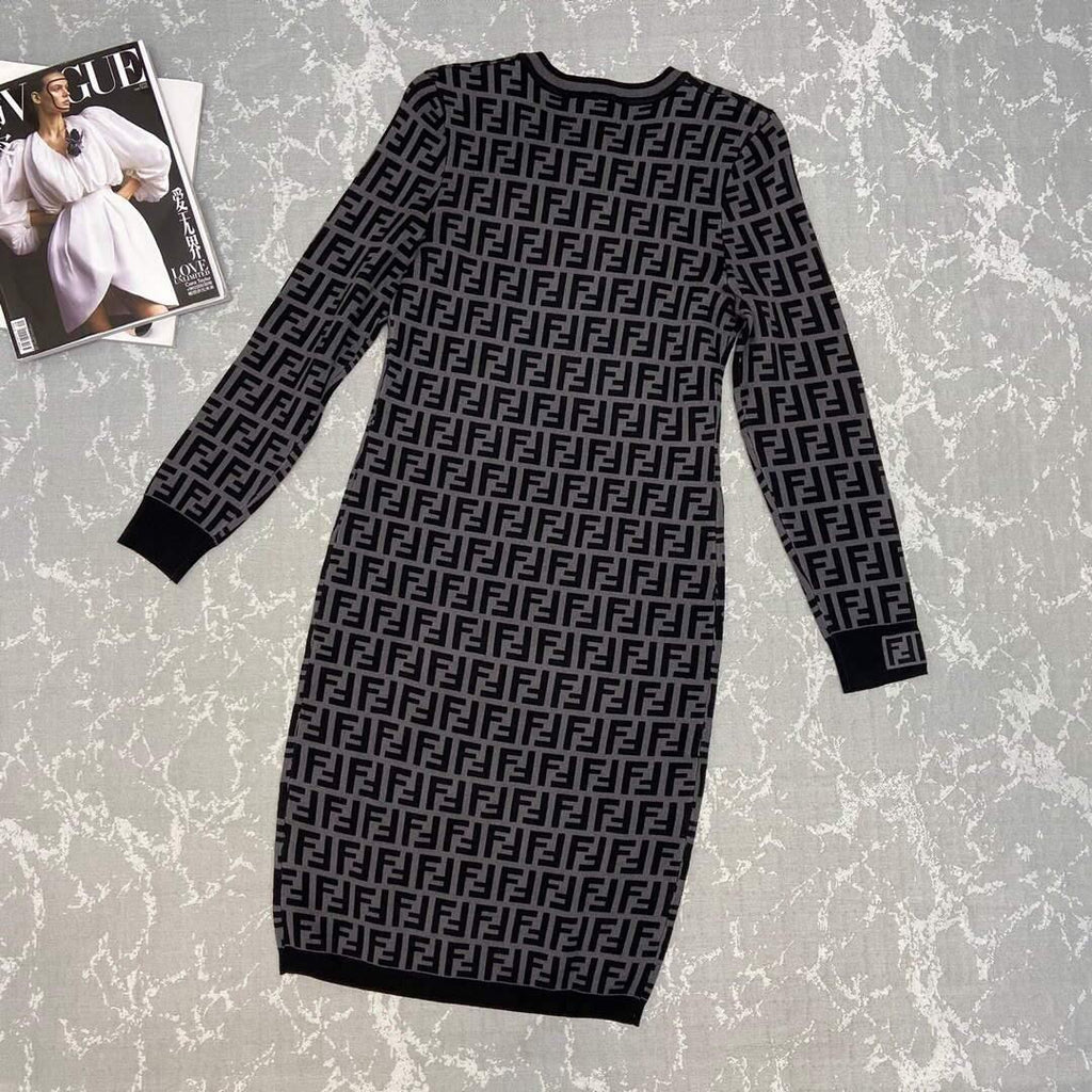 Fendi Women¡¯s FZD753A5 FF Motif Fabric Dress Black - Voguebags