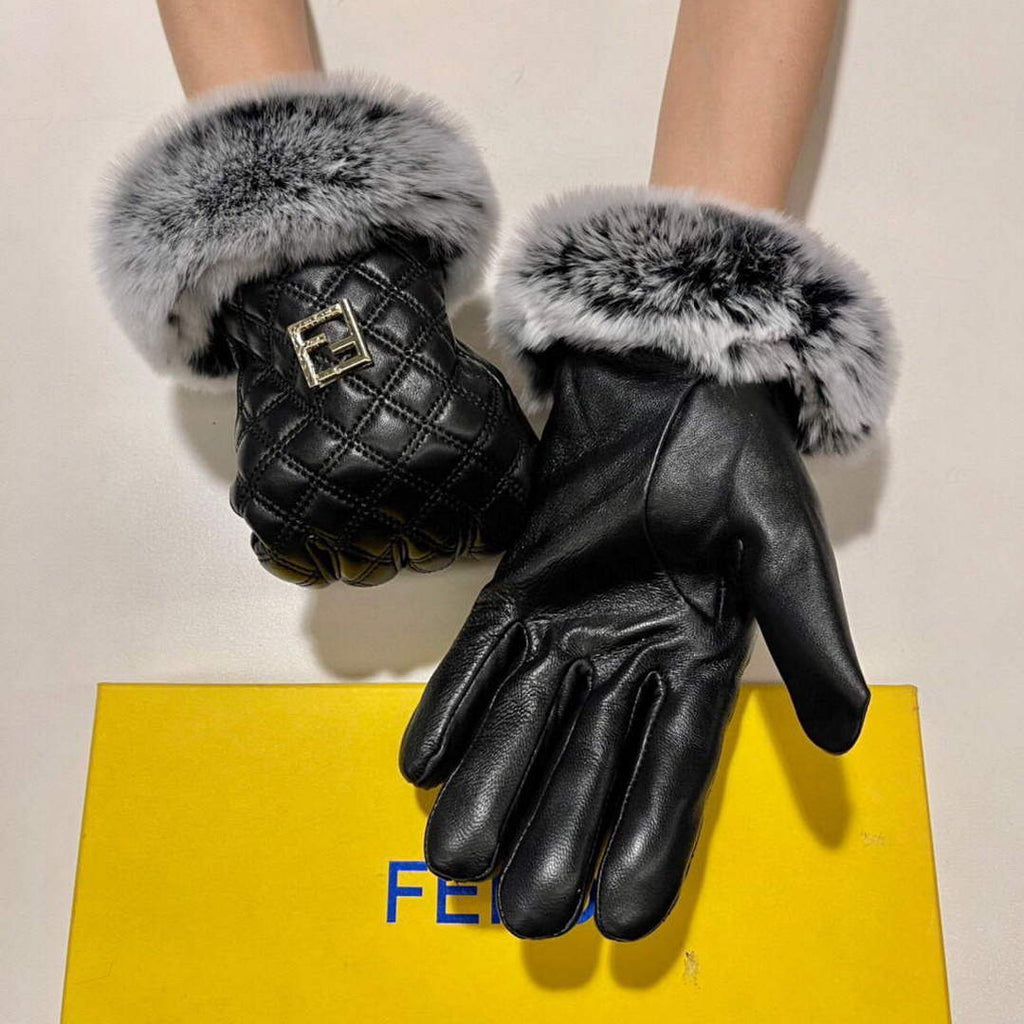 Fendi Women's Gloves Marmont Chevron Leather Gloves F88603