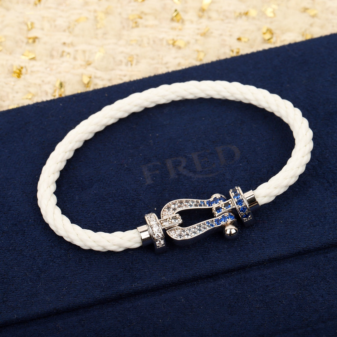 Fred FORCE 10 BRACELET Large model 18K yellow gold diamond paved F230019 - White - View 1