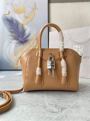 Givenchy BB50J0B00D Mini Antigona Lock Bag in Box Leather Apricot - Default Title - View 1