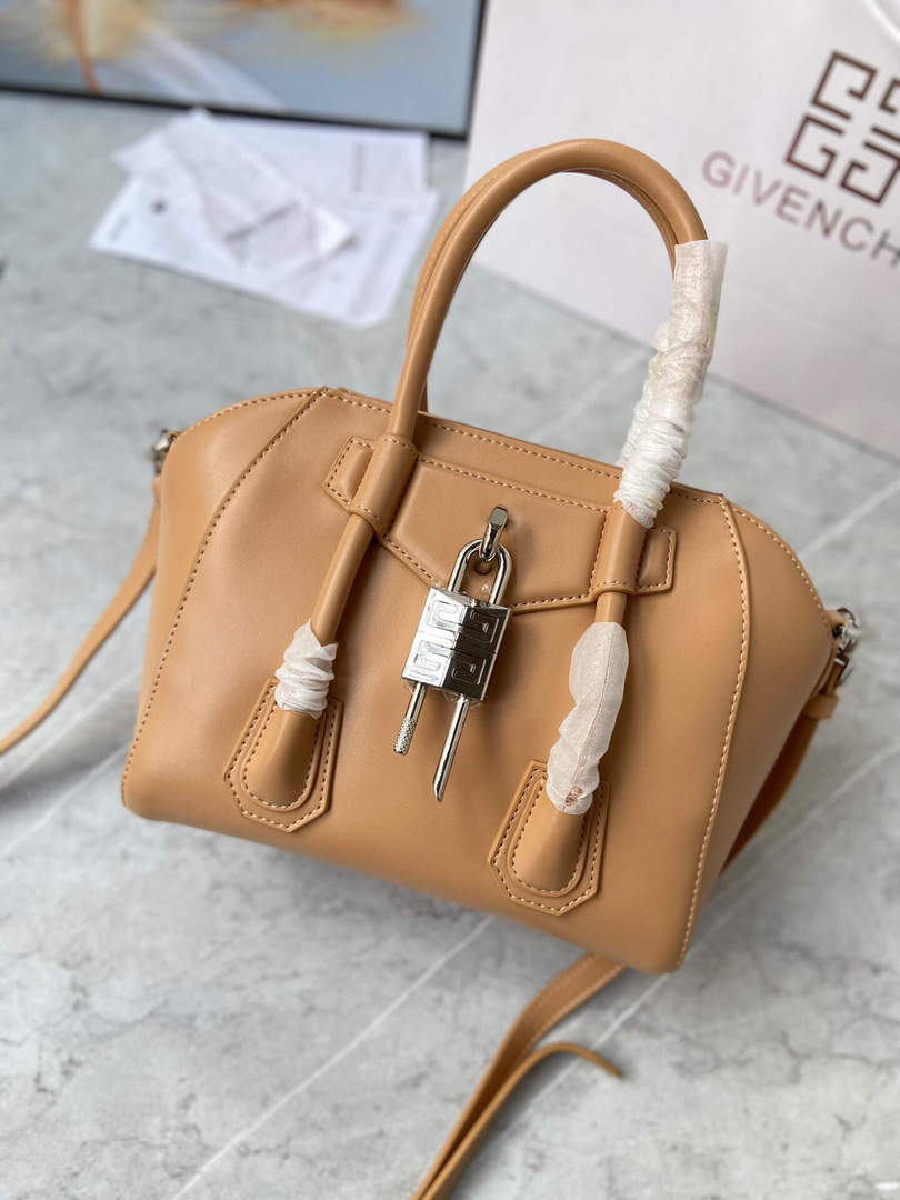 Givenchy BB50J0B00D Mini Antigona Lock Bag in Box Leather Apricot