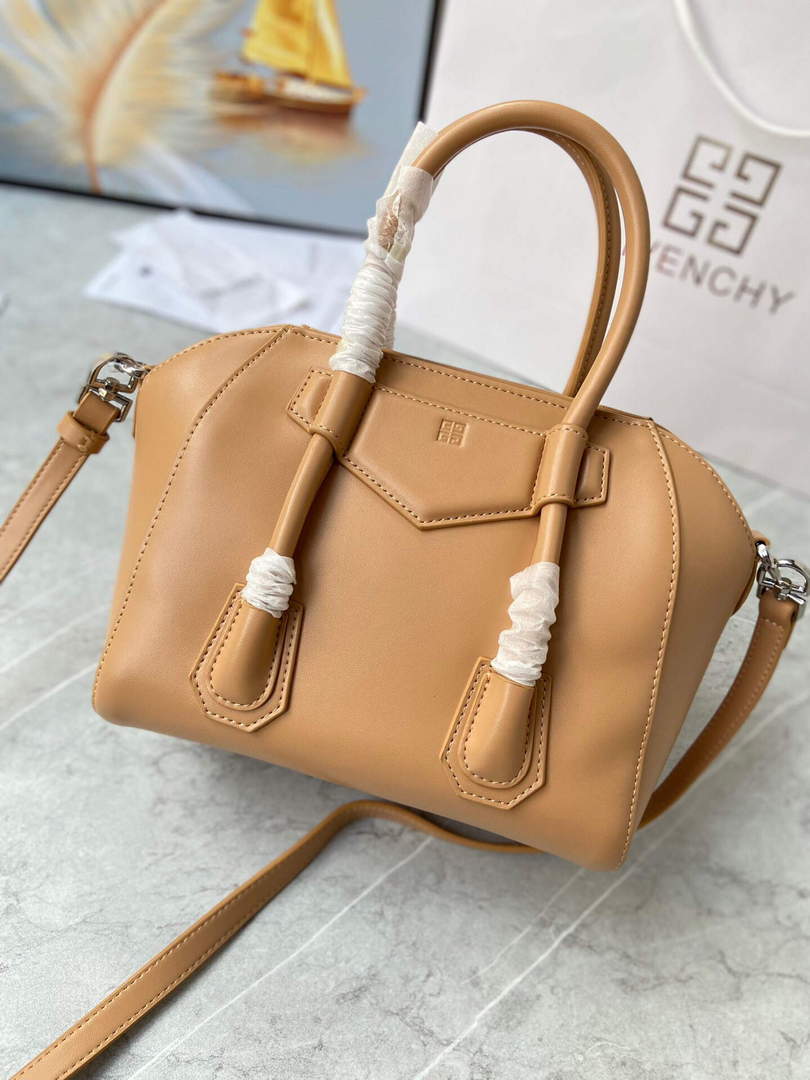 Givenchy BB50J0B00D Mini Antigona Lock Bag in Box Leather Apricot