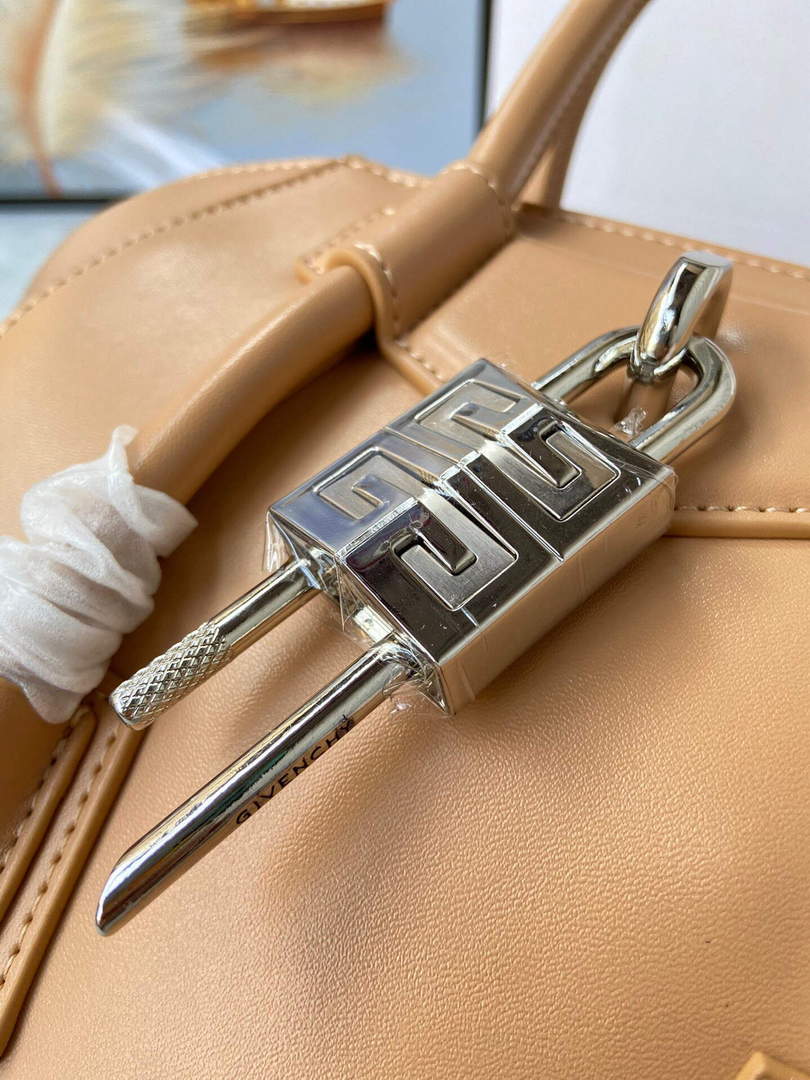 Givenchy BB50J0B00D Mini Antigona Lock Bag in Box Leather Apricot