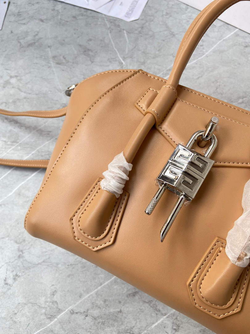 Givenchy BB50J0B00D Mini Antigona Lock Bag in Box Leather Apricot
